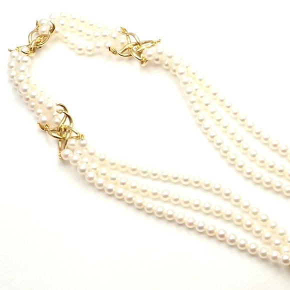 Authentic! Tiffany & Co 18k Yellow Gold Diamond 3 Strand Pearl Necklace - Picture 10 of 10